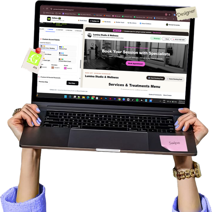 GoNano Builder showing a customized Nano App on a laptop